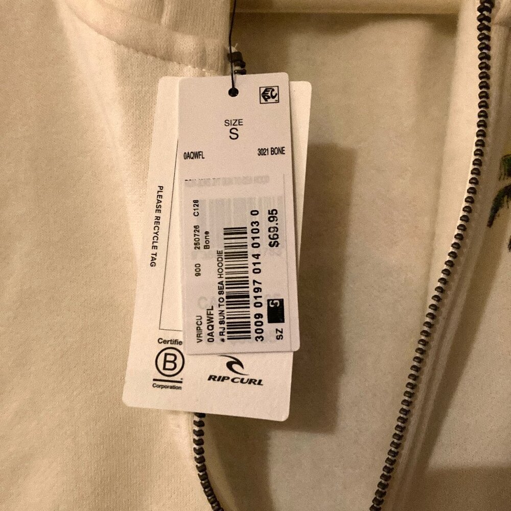 NWT Ron Jon Surf Shop Rip Curl Ivory Hoodie Size Small - Picture 8 of 8